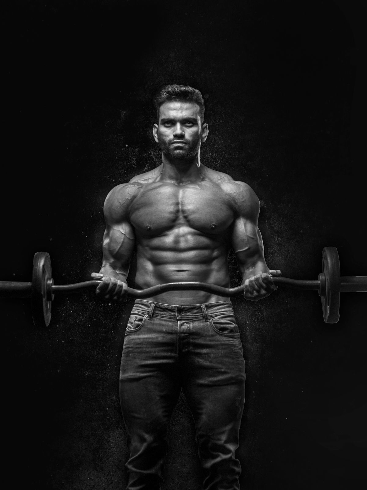 Athlete holding dumbbells